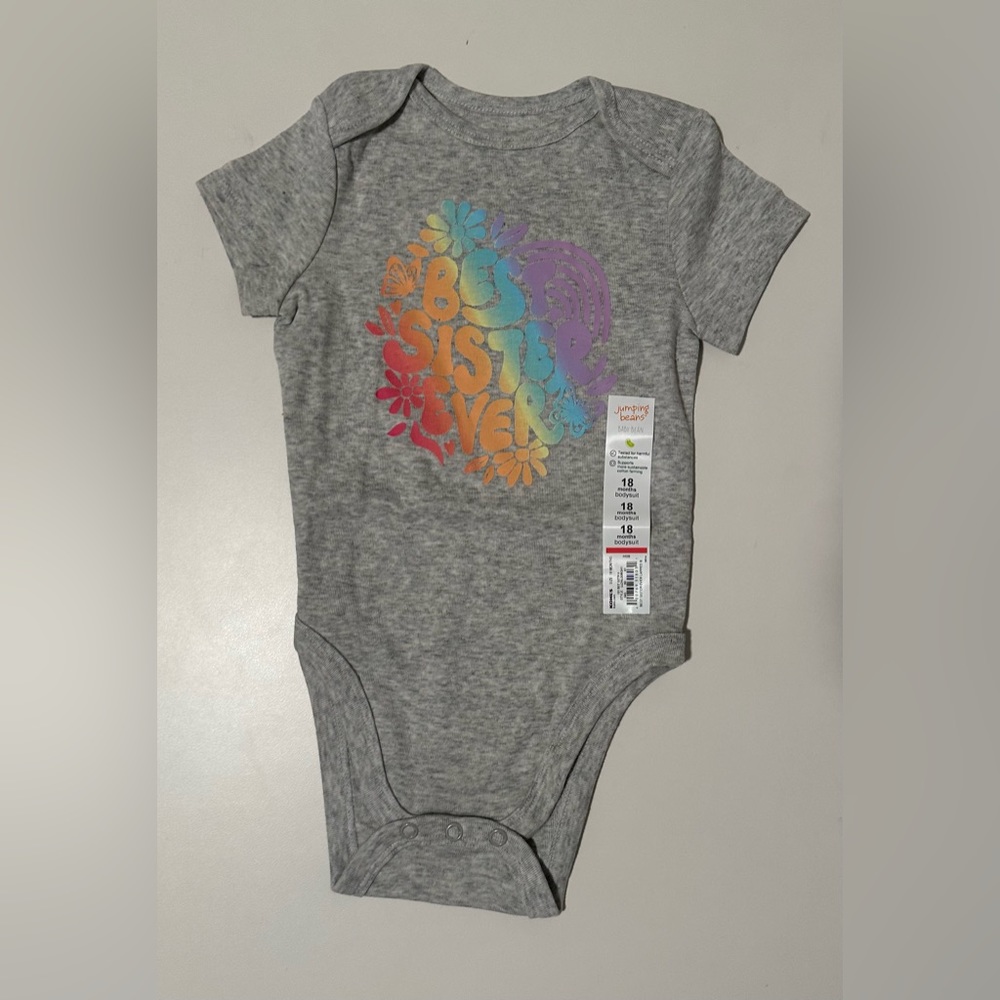 NWT Jumping Beans 18 Months Best Sister Ever Rainbow Gray Onesie